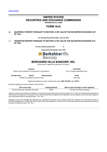 Thumbnail Berkshire Hills Bancorp 10-Q Quarterly Report FY2019 