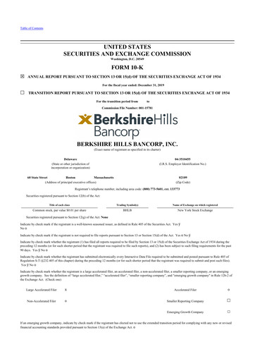 Thumbnail Berkshire Hills Bancorp 10-K Annual Report 2019