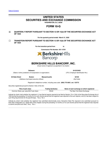 Thumbnail Berkshire Hills Bancorp 10-Q Quarterly Report FY2020 