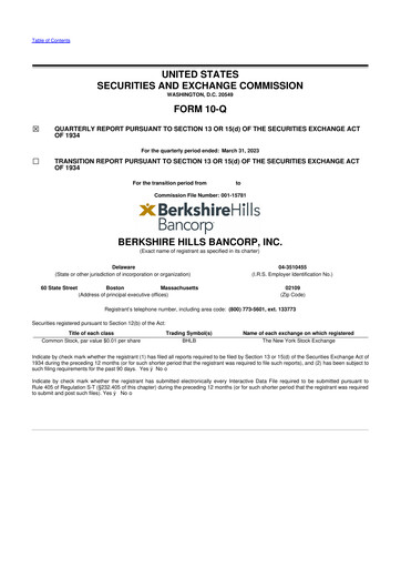 Thumbnail Berkshire Hills Bancorp 10-Q Quarterly Report FY2023 