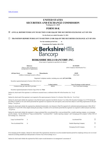 Thumbnail Berkshire Hills Bancorp 10-K Annual Report 2024