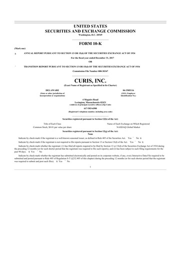 Thumbnail Curis 10-K Annual Report 2017