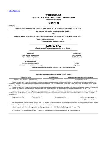 Thumbnail Curis 10-Q Quarterly Report FY2019 