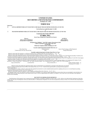 Thumbnail Curis 10-K Annual Report 2020