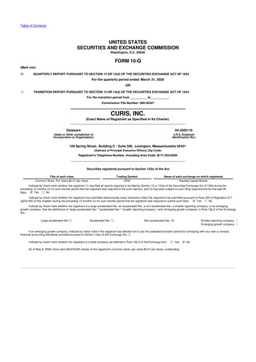Miniature Curis 10-Q Rapport trimestriel  