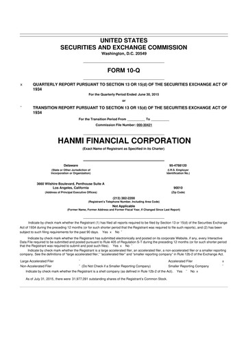 Thumbnail Hanmi Financial 10-Q Quarterly Report FY2015 