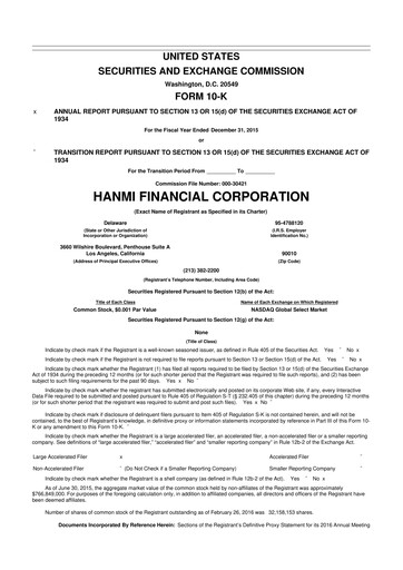 Thumbnail Hanmi Financial 10-K Annual Report 2015