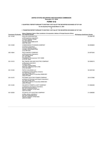 Thumbnail Exelon Corporation 10-Q Quarterly Report FY 