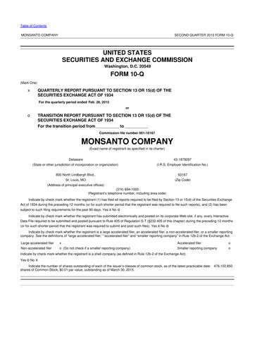 Thumbnail Monsanto 10-Q Quarterly Report FY2015 