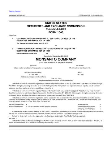 Thumbnail Monsanto 10-Q Quarterly Report FY2018 