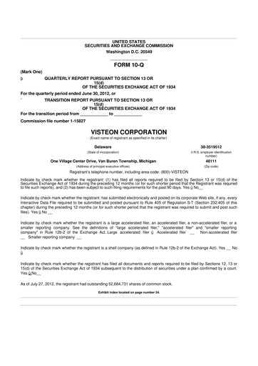 Thumbnail Visteon 10-Q Quarterly Report FY2012 