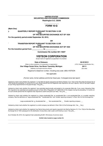 Thumbnail Visteon 10-Q Quarterly Report FY2012 