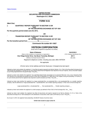 Thumbnail Visteon 10-Q Quarterly Report FY2015 