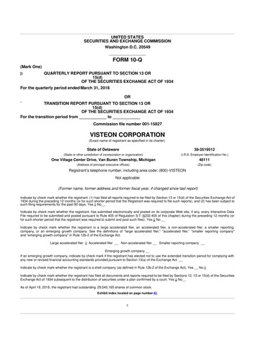 Thumbnail Visteon 10-Q Quarterly Report FY2018 