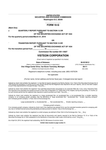 Thumbnail Visteon 10-Q Quarterly Report FY2019 