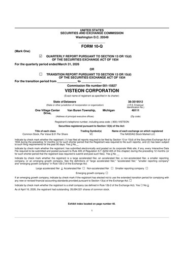 Thumbnail Visteon 10-Q Quarterly Report FY 