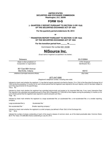 Thumbnail NiSource
 10-Q Quarterly Report FY2013 