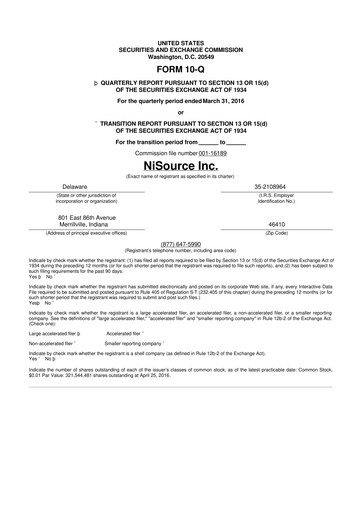 Thumbnail NiSource
 10-Q Quarterly Report FY2016 