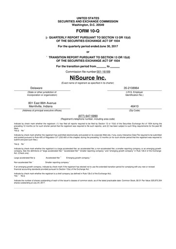 Thumbnail NiSource
 10-Q Quarterly Report FY2017 