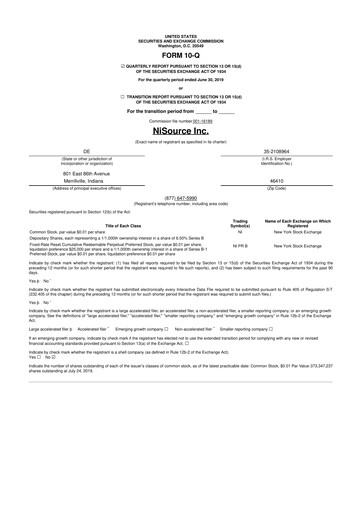 Thumbnail NiSource
 10-Q Quarterly Report FY2019 