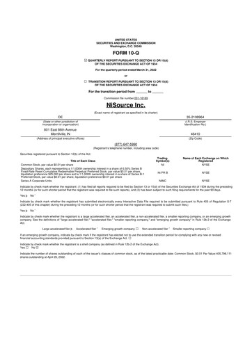 Thumbnail NiSource
 10-Q Quarterly Report FY2022 