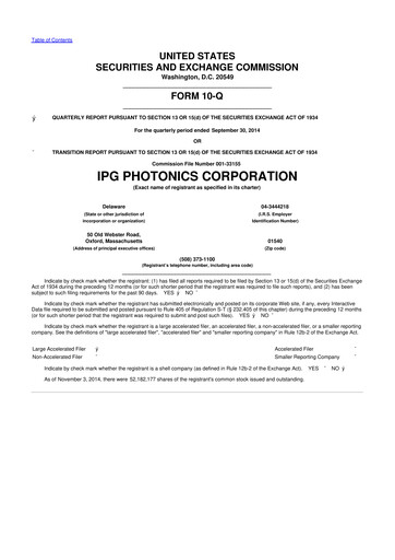Thumbnail IPG Photonics 10-Q Quarterly Report FY2014 