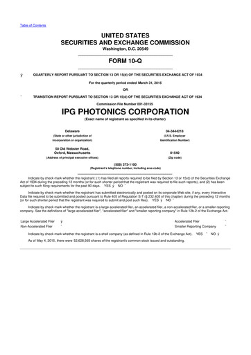 Thumbnail IPG Photonics 10-Q Quarterly Report FY2015 