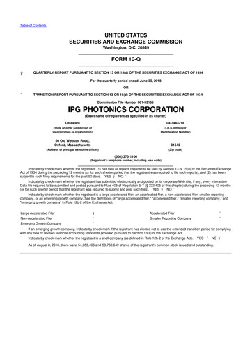 Thumbnail IPG Photonics 10-Q Quarterly Report FY2018 