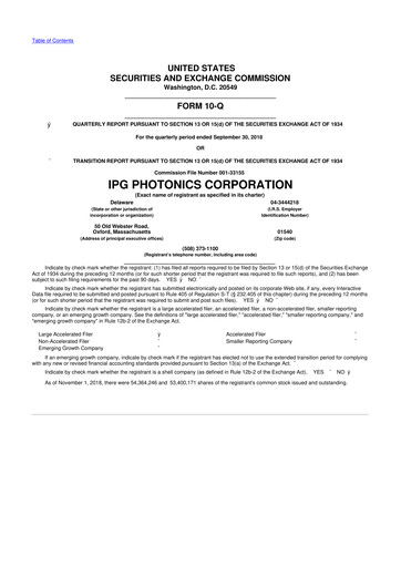 Thumbnail IPG Photonics 10-Q Quarterly Report FY2018 
