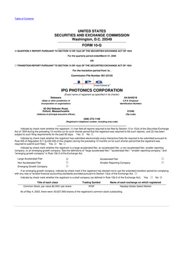 Thumbnail IPG Photonics 10-Q Quarterly Report FY2020 