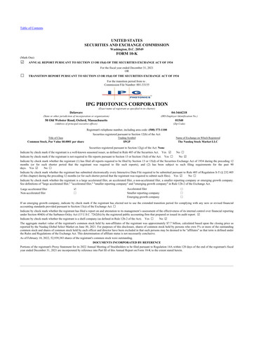 Thumbnail IPG Photonics 10-K Annual Report 2021