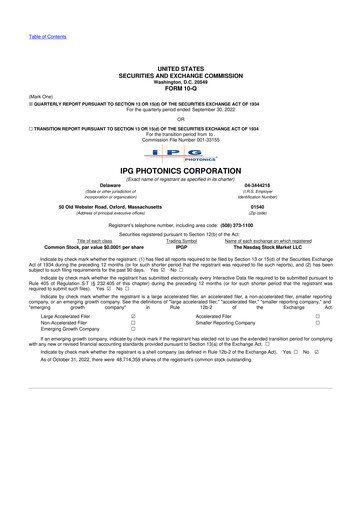 Thumbnail IPG Photonics 10-Q Quarterly Report FY2022 