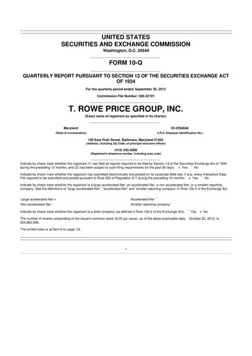 Thumbnail T. Rowe Price
 10-Q Quarterly Report FY2012 