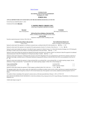 Miniature T. Rowe Price
 10-K Rapport annuel 2012