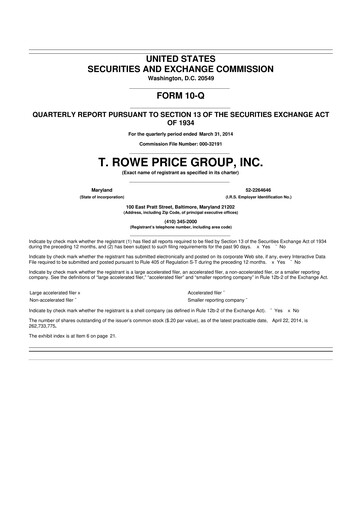 Thumbnail T. Rowe Price
 10-Q Quarterly Report FY2014 