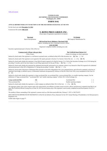 Miniature T. Rowe Price
 10-K Rapport annuel 2014