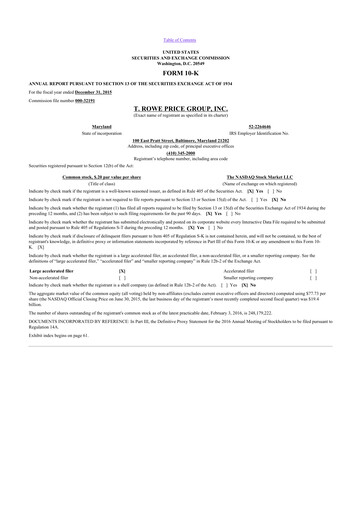 Miniature T. Rowe Price
 10-K Rapport annuel 2015