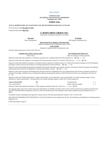 Miniature T. Rowe Price
 10-K Rapport annuel 2016