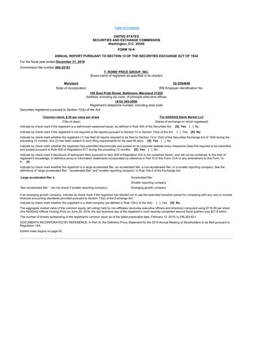 Miniature T. Rowe Price
 10-K Rapport annuel 2018