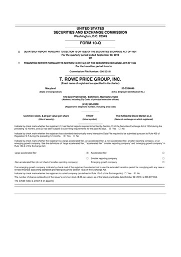 Thumbnail T. Rowe Price
 10-Q Quarterly Report FY2019 