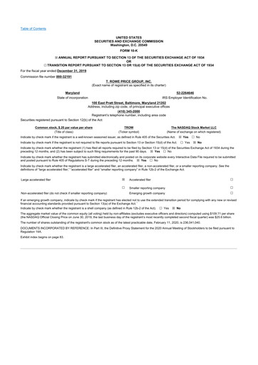 Miniature T. Rowe Price
 10-K Rapport annuel 2019