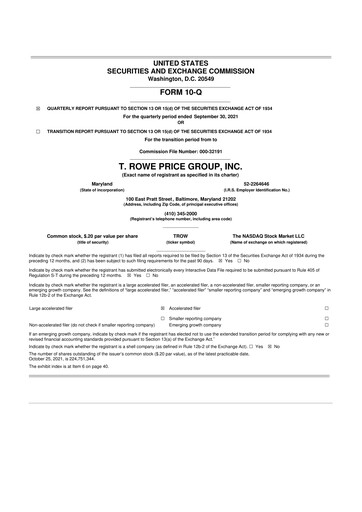 Thumbnail T. Rowe Price
 10-Q Quarterly Report FY2021 