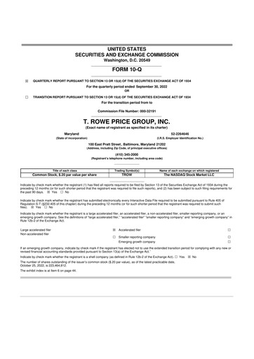 Thumbnail T. Rowe Price
 10-Q Quarterly Report FY2022 