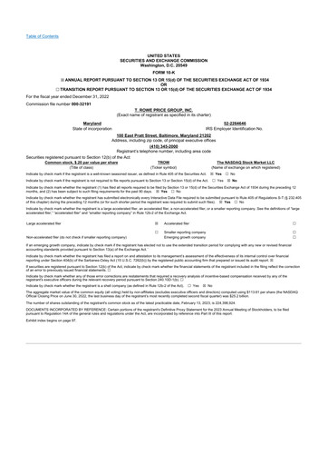 Miniature T. Rowe Price
 10-K Rapport annuel 2022