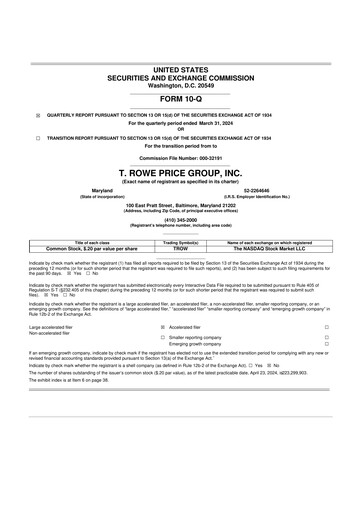 Thumbnail T. Rowe Price
 10-Q Quarterly Report FY2024 