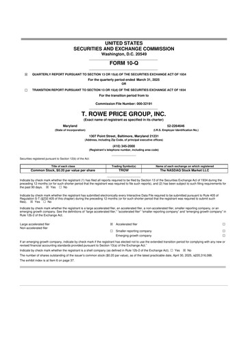 Thumbnail T. Rowe Price
 10-Q Quarterly Report FY2025 