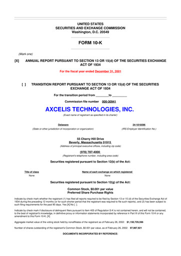 Thumbnail Axcelis Technologies
 10-K Annual Report 2001