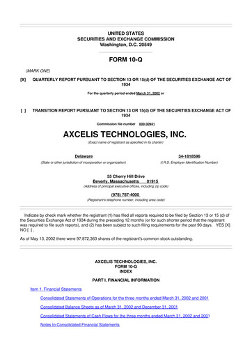 Thumbnail Axcelis Technologies
 10-Q Quarterly Report FY 