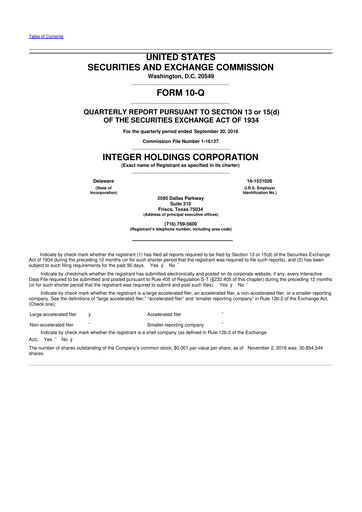 Vorschaubild Integer Holdings
 10-Q Quartalsbericht 2016 