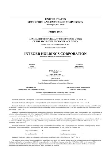 Thumbnail Integer Holdings
 10-K Annual Report 2016